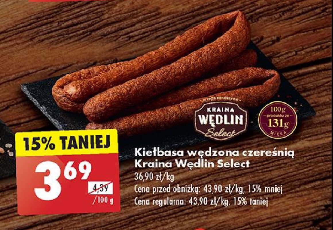 Kiełbasa wędzona z czereśnią Kraina wędlin select promocja w Biedronka