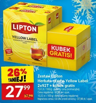 Herbata Lipton Herbata żółta Yellow Label 2x92T + kubek gratis promocja w Twój Market