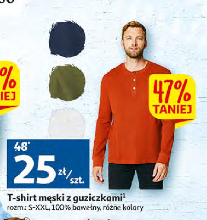 T-shirt męski z guziczkami s-xxl Auchan inextenso promocja