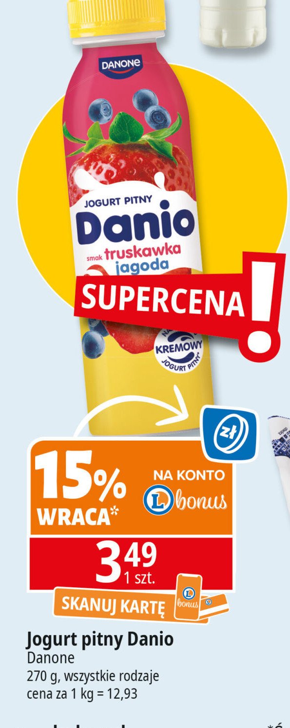 Jogurt pitny truskawka jagoda Danone danio promocja w Leclerc