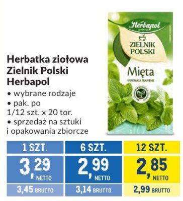 Herbatka ziołowa Zielnik Polski Herbapol wybrane rodzaje Mięta promocja w Makro