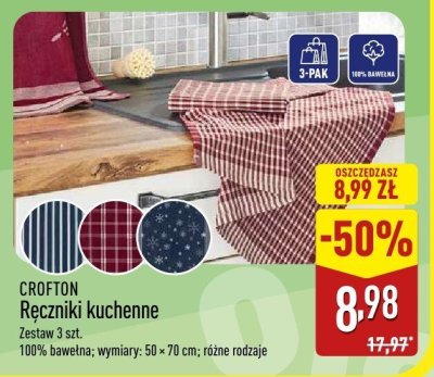 Ręczniki kuchenne CROFTON - Zestaw 3 szt. 100% bawełna; wymiary: 50 × 70 cm; różne rodzaje promocja w Aldi