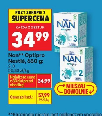Mleko Nan Optipro Nestlé 650g promocja w Biedronka