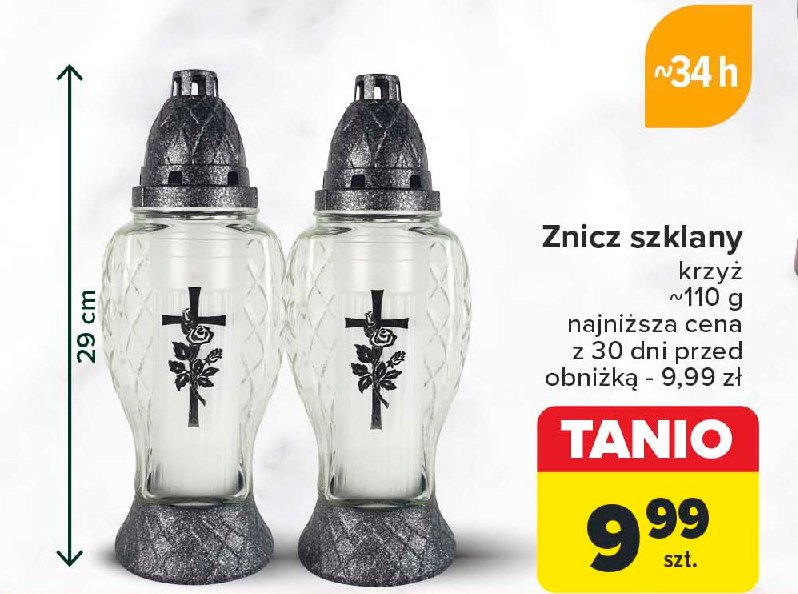 Znicz szklany krzyż 34h promocja