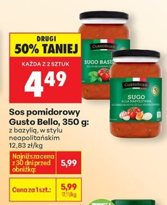 Sos pomidorowy Gusto Bello sugo w stylu neapolitańskim 350g promocja w Biedronka