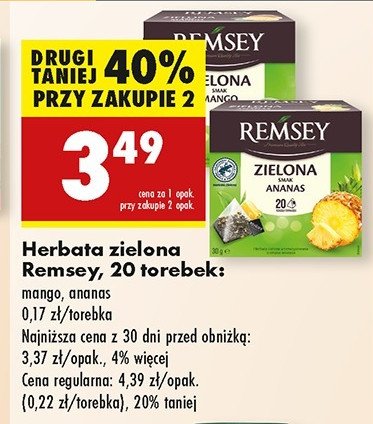 Herbata zielona mango Remsey promocja w Biedronka