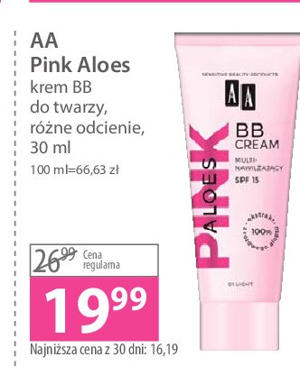 Multinawilżający bb krem spf 15 01 light Aa aloes pink promocja
