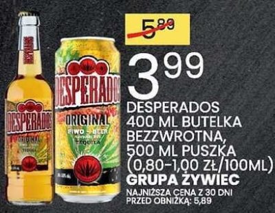 Piwo DESPERADOS 400 ml butelka bezwrotna, 500 ml puszka GRUPA ŻYWIEC promocja w Wafelek