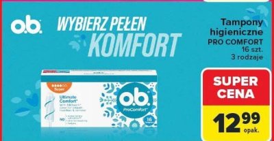 Tampony higieniczne Pro Comfort 16 szt. 3 rodzaje o.b. promocja w Carrefour