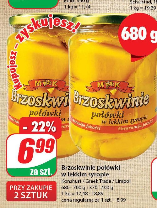 Brzoskwinie po艂owki w lekkim syropie Konshurt promocja