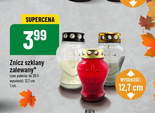 Znicz szklany zalewany 26 h 12.7 cm promocja