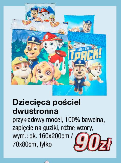 Po艣ciel bawe艂niana 160 x 200 cm + 70 x 80 cm psi patrol promocja