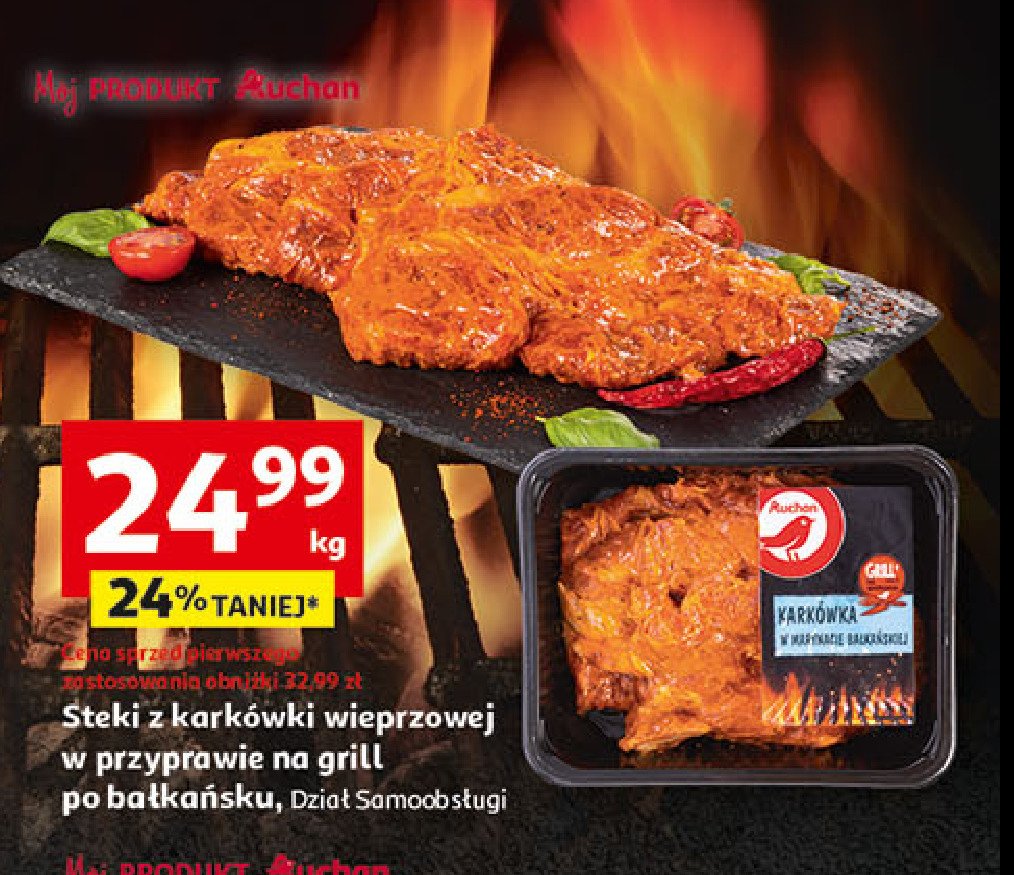 Stek z karkówki wieprzowej po bałkańsku Auchan różnorodne (logo czerwone) promocja