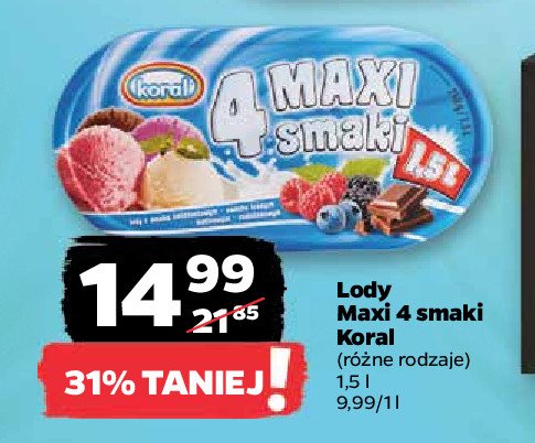Lody śmietankowe-owoce leśne-malina-czekolada Koral 4 maxi smaki promocja