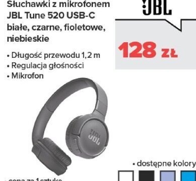 Słuchawki z mikrofonem Tune 520 USB-C białe, czarne, fioletowe, niebieskie promocja w NEONET
