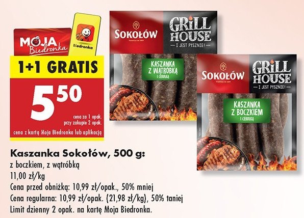 Kaszanka z wątróbką i cebulką Sokołów grill house promocja w Carrefour