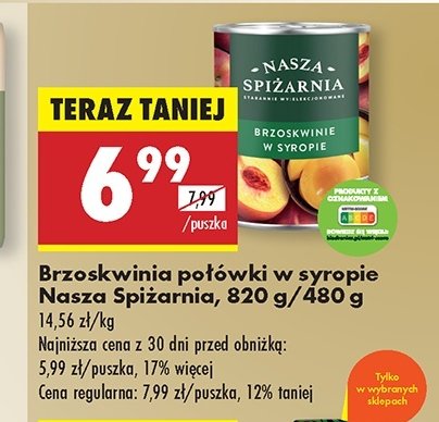 Brzoskwinie w syropie Nasza spiżarnia promocja w Biedronka