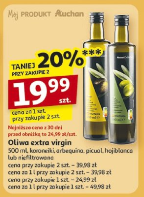Oliwa niefiltrowana 500ml, koronaki, arbequino, picual, hojiblanca lub niefiltrowana promocja w Auchan