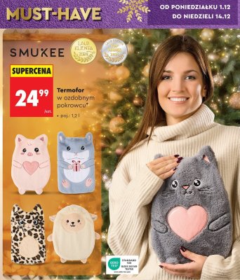 Termofor Smukee w ozdobnym pokrowcu różne wzory promocja w Biedronka