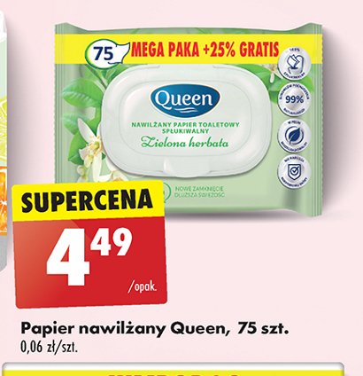 Nawilżany papier toaletowy zielona herbata Queen promocja w Biedronka