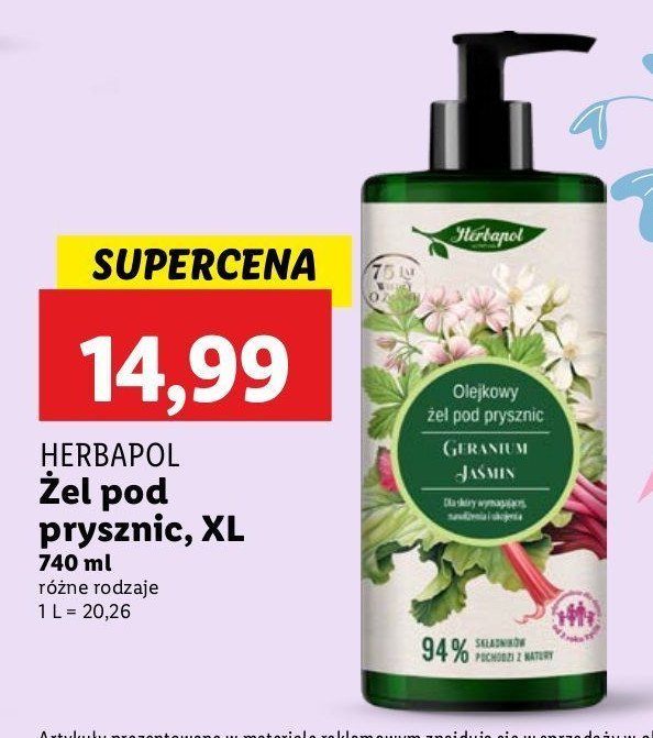 Olejkowy żel pod prysznic geranium i jaśmin Herbapol promocja