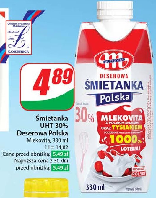 Śmietanka polska 30 % Mlekovita promocja w Dino