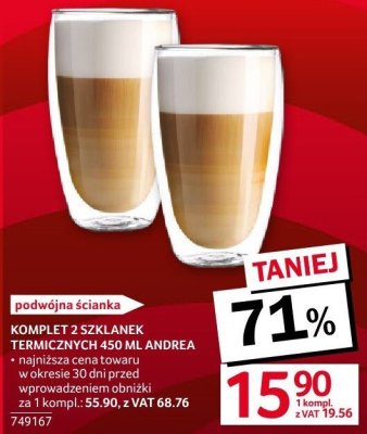 Komplet 2 szklanek termicznych 450 ml Andrea promocja w Selgros