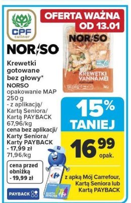 Krewetki gotowane bez głowy NORSO promocja w Carrefour
