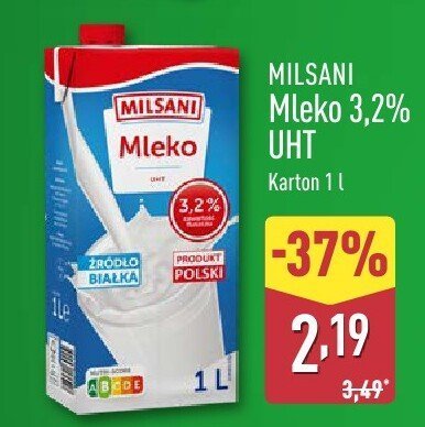 Mleko Milsani 3,2% UHT 1 l promocja w Aldi