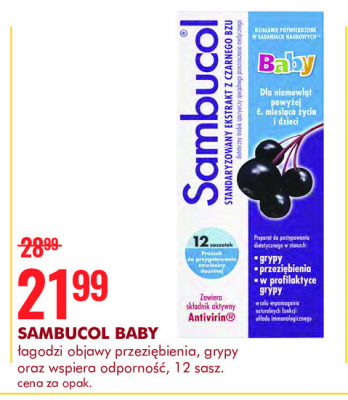 Saszetki przeciw objawom przeziębienia z czarnego bzu Sambucol baby promocja