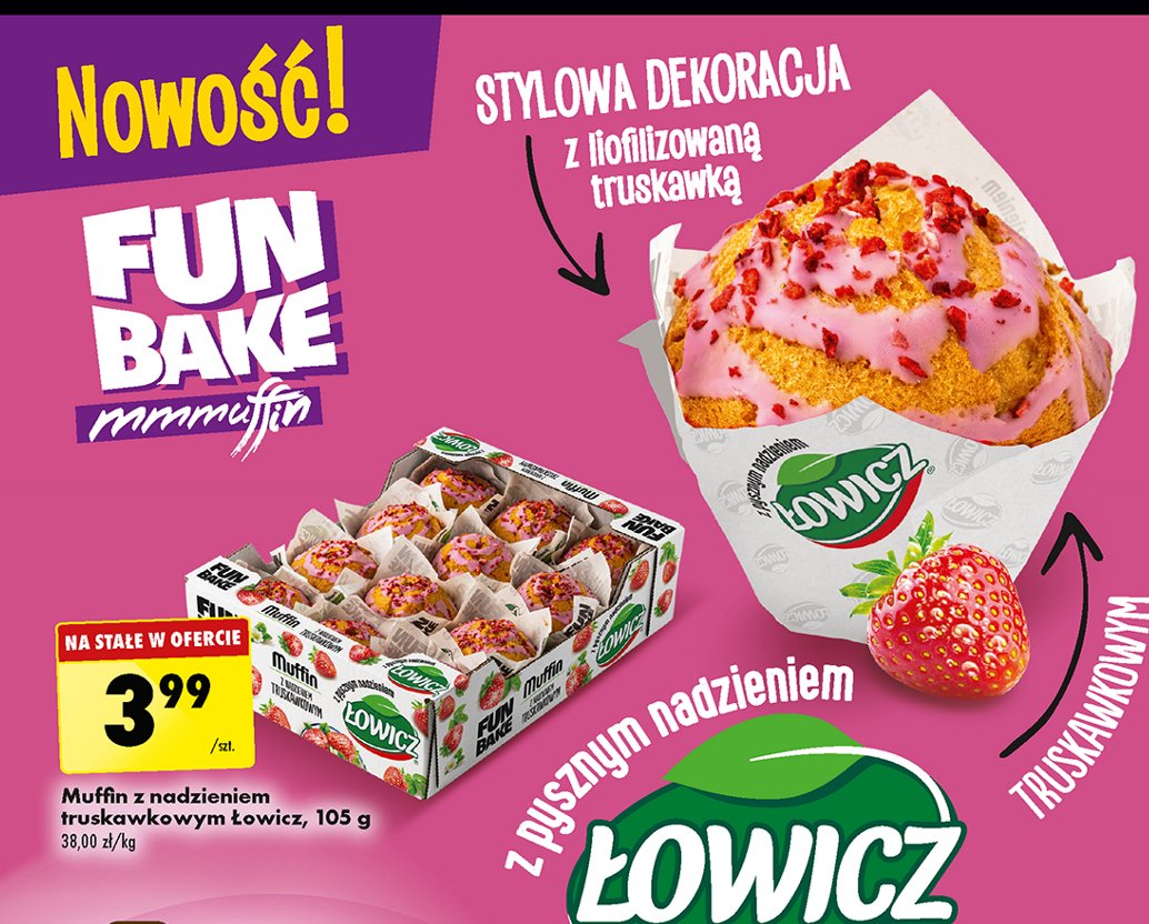 Muffin z nadzieniem truskawkowym Łowicz promocja w Biedronka