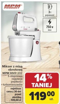 Mikser z misą obrotową MPM MMR-20Z promocja w Carrefour