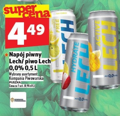 Napój piwny Lech / piwo Lech 0,0% 0,5 L promocja w TOPAZ