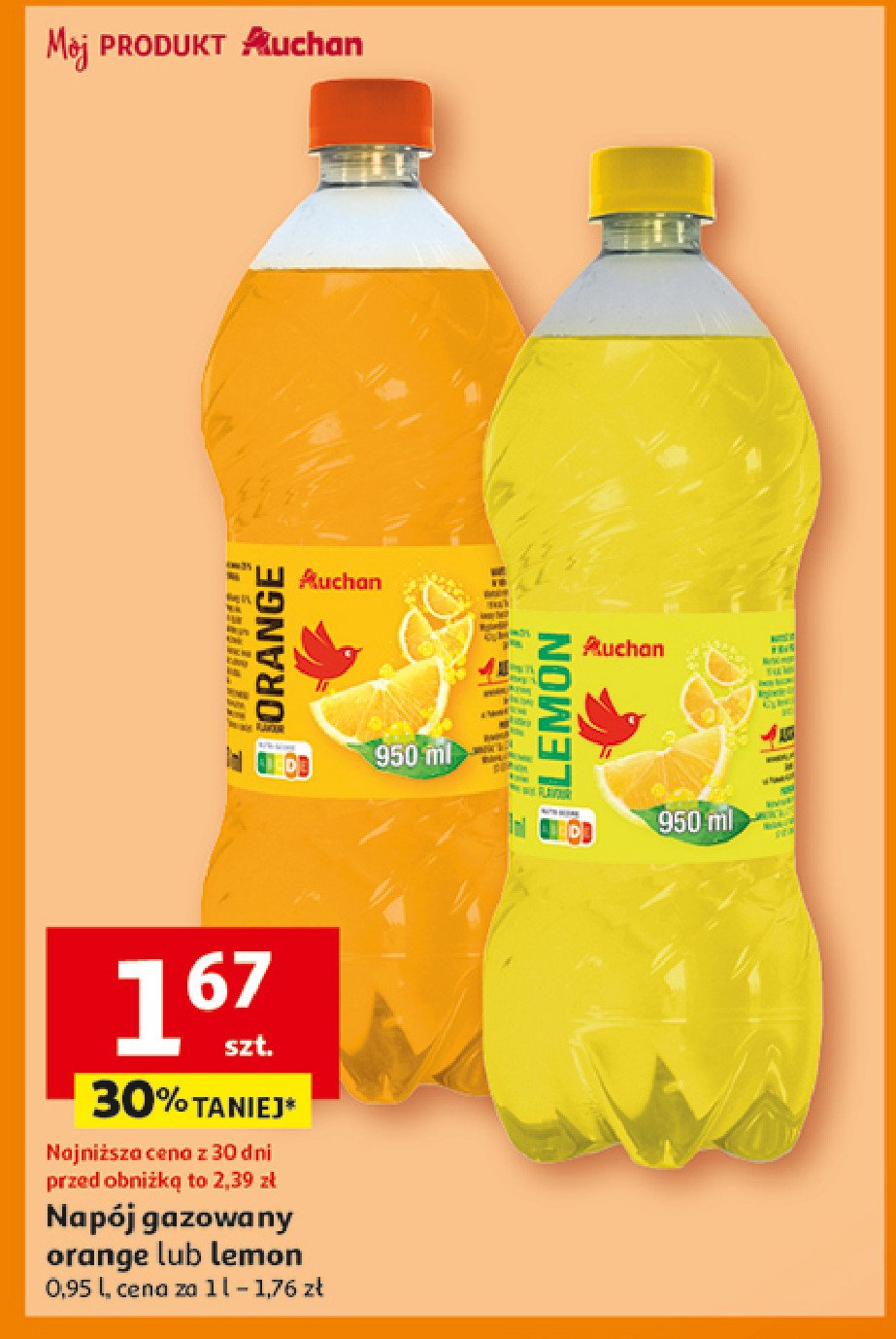 Napój lemon Auchan różnorodne (logo czerwone) promocja w Auchan