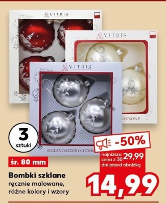 Bombki szklane VITBIS ręcznie malowane, różne kolory i wzory śr. 80 mm promocja w Kaufland