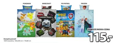 Komplet pościeli bawełna (różne wzory: POKEMON, MINECRAFT, PSI PATROL, FROZEN) promocja w Jysk