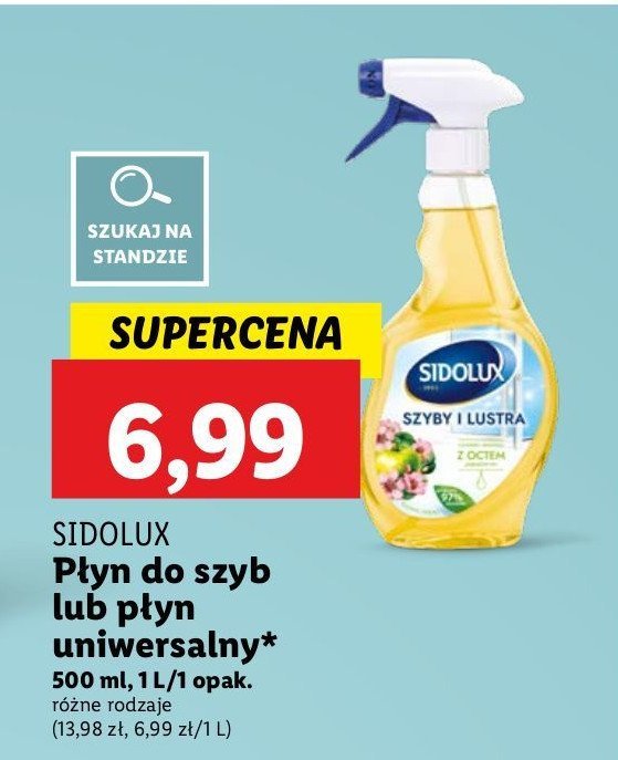 Płyn do szyb ocet owocowy Sidolux crystal promocja