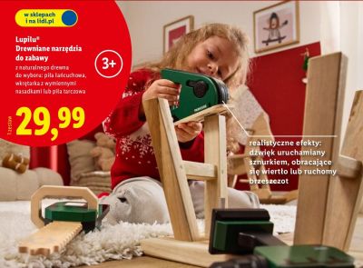 Drewniane narzędzia do zabawy z naturalnego drewna - wkrętarka z wymiennymi nasadkami promocja w Lidl