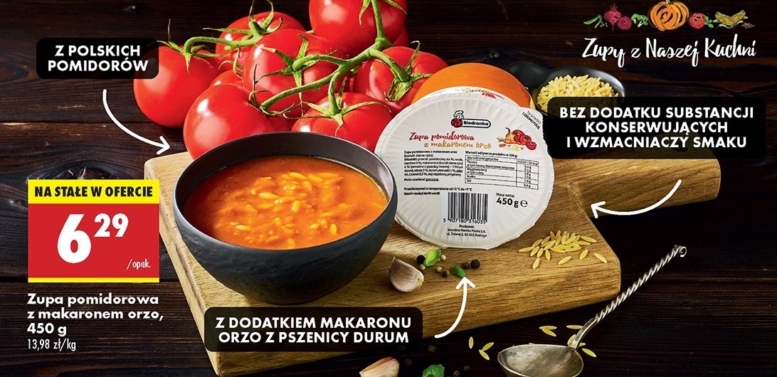 Zupa pomidorowa z makaronem orzo Biedronka promocja