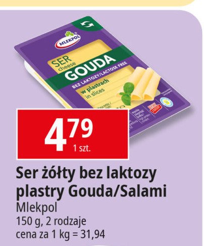 Ser salami bez laktozy - plastry Mlekpol promocja