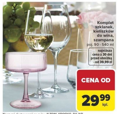 Komplet szklanek, kieliszków do wina, szampana poj. 90 - 540 ml promocja w Carrefour
