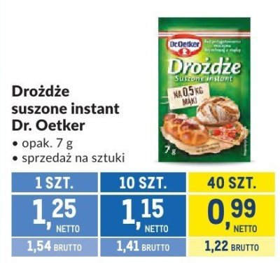 Drożdże suszone instant Dr. Oetker promocja w Makro