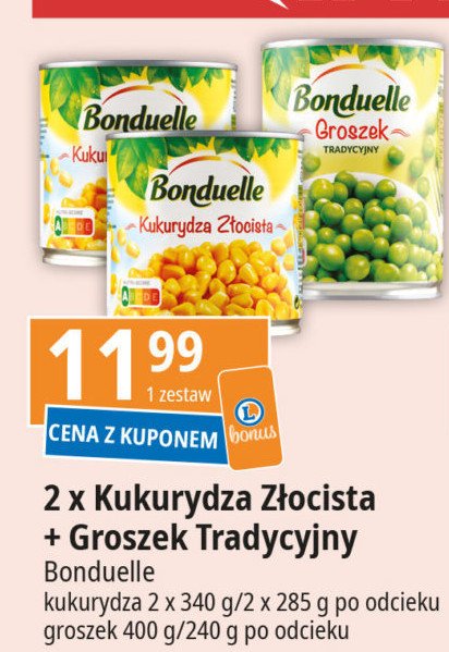 Kukurydza złocista + groszek tradycyjny Bonduelle promocja