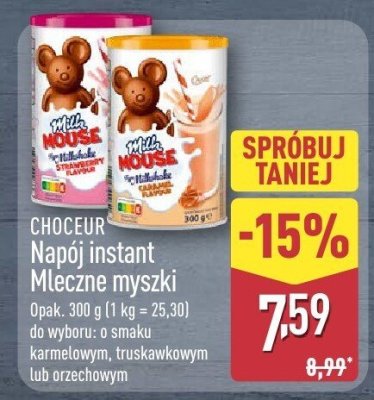 Napój instant Mleczne myszki o smaku truskawkowym promocja w Aldi
