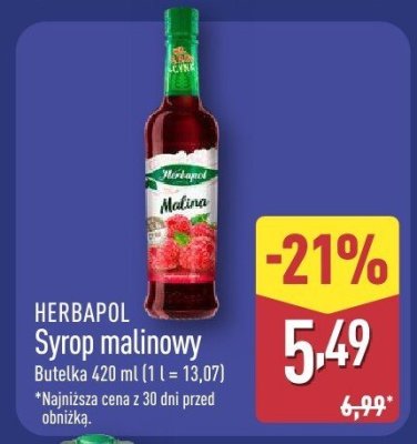 Syrop malinowy HERBAPOL promocja w Aldi