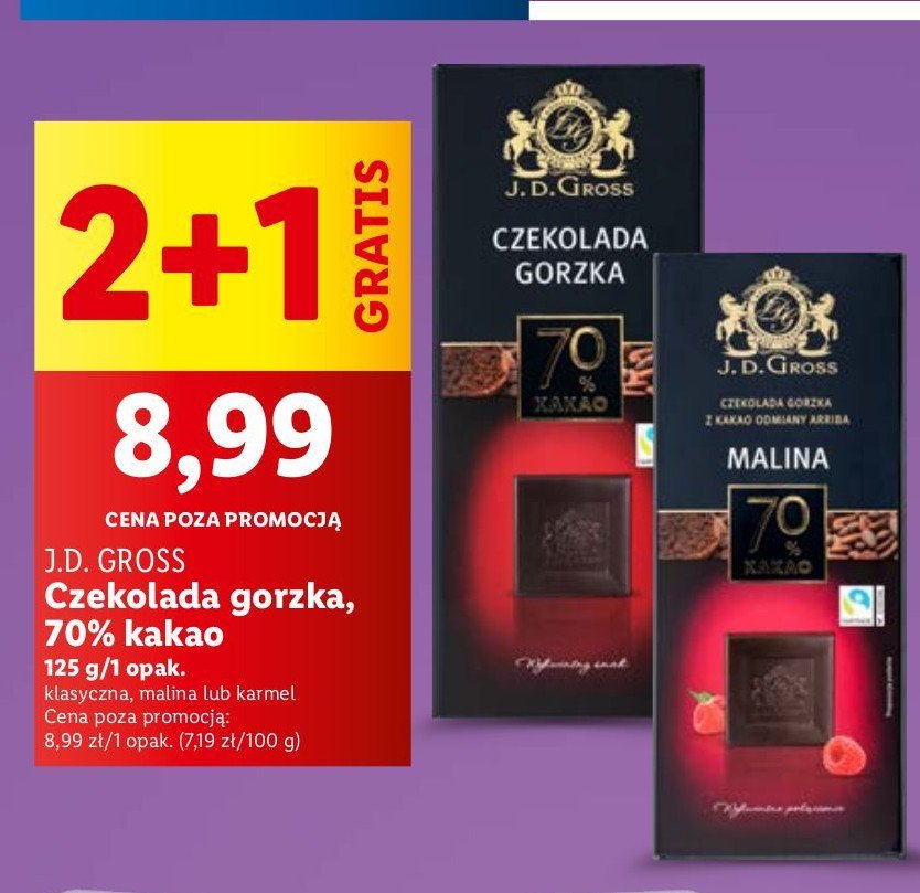 Czekolada ekwador 70% z kawałkami karmelu J.d.gross promocja