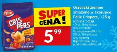 Orzeszki ziemne smażone w skorupce Felix Crispers, 125 g promocja w Twój Market