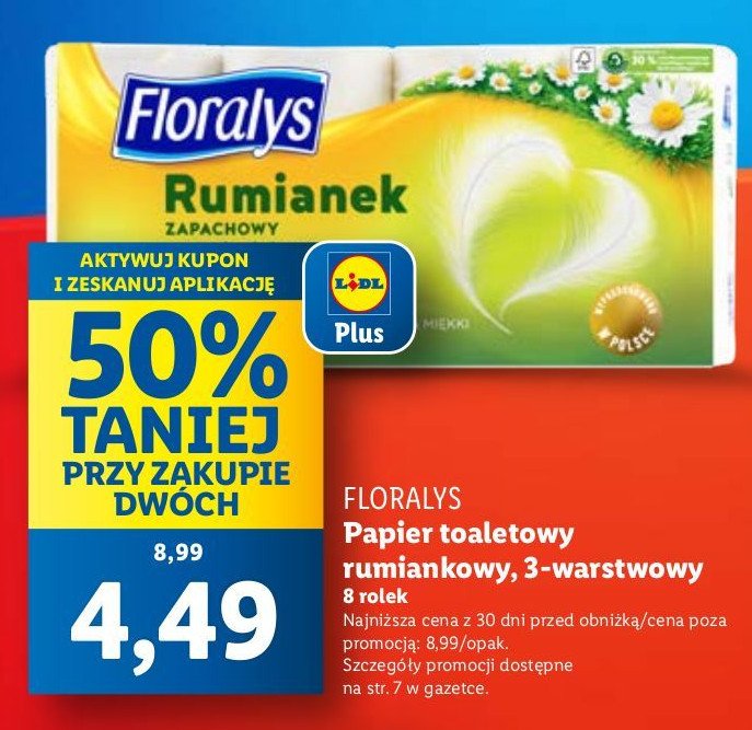 Papier toaletowy rumiankowy Floralys promocja w Lidl