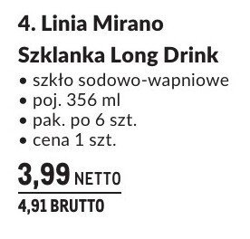 Szklanka Long Drink Linia Mirano szkło sodowo-wapniowe 356 ml promocja w Makro