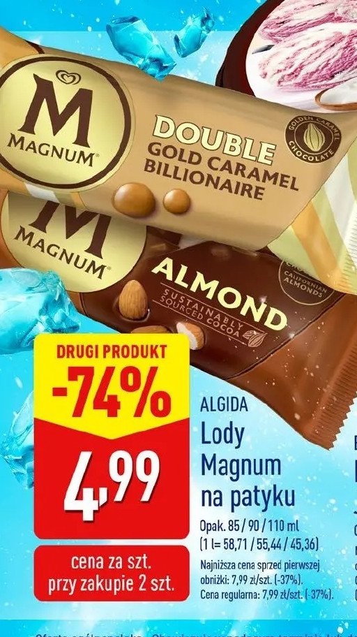 Lód gold caramel billionaire Algida magnum double promocja w Aldi